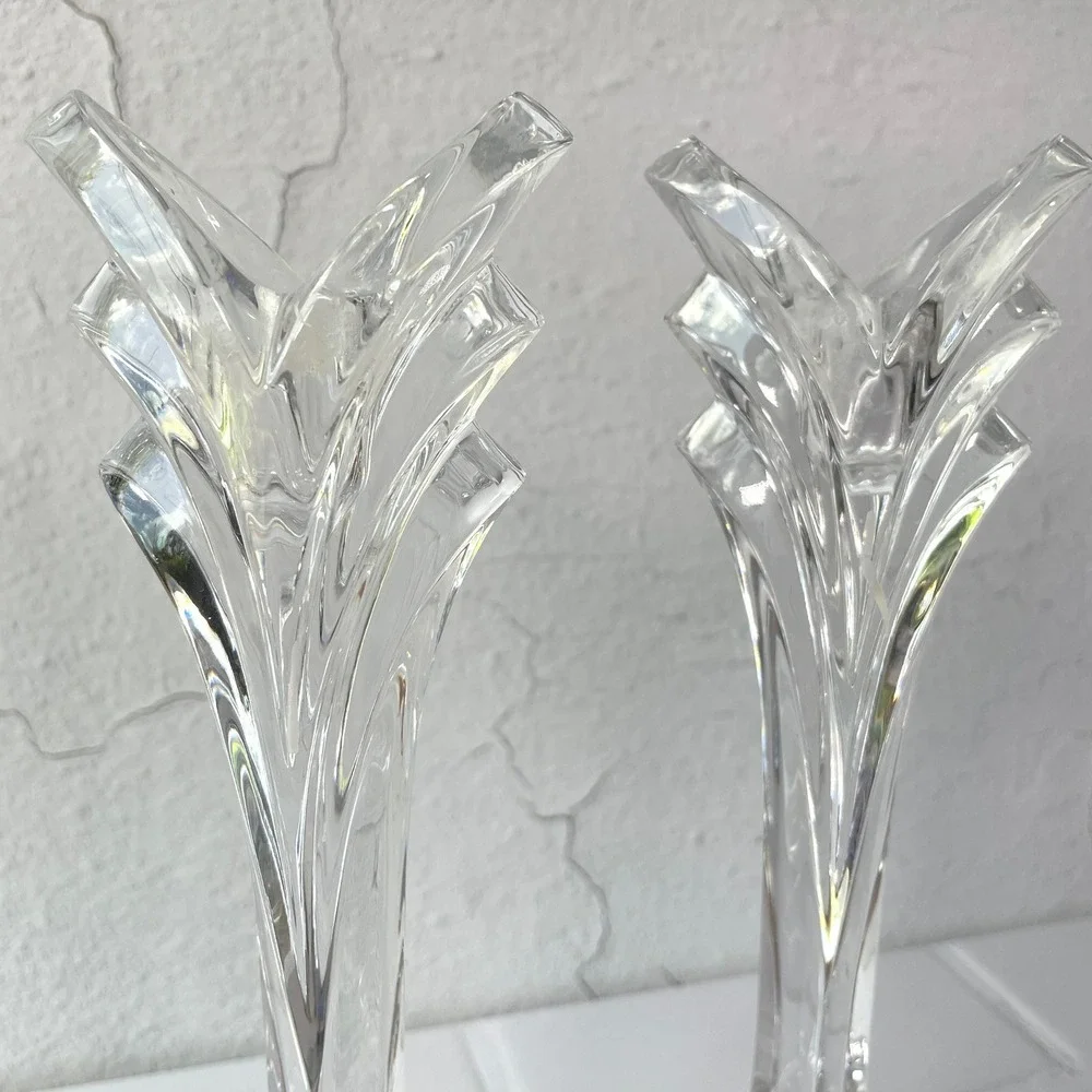 Mikasa Phoenix Crystal Candlestick Holders Set of 2 Germany Clear Glass 9in Deco